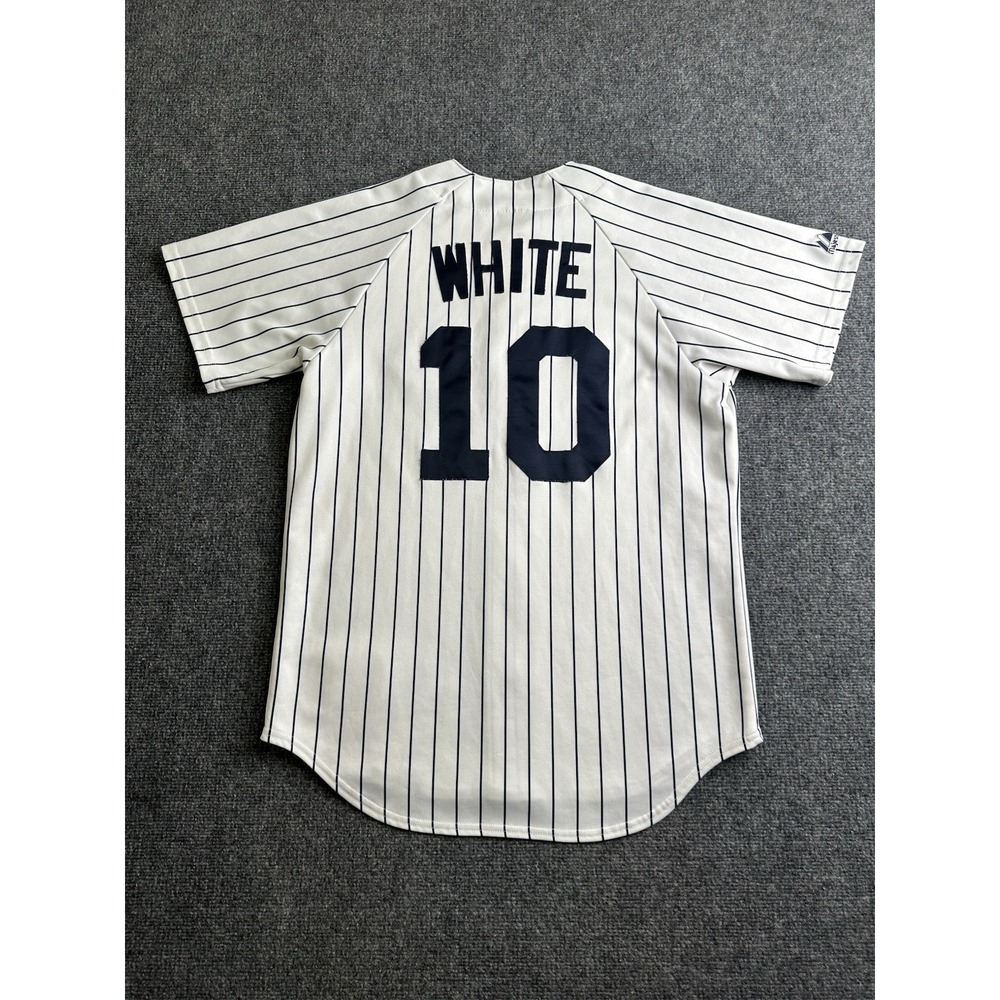 Mens NY Yankees Majestic Pinstripe White #10 Baseball Jersey, Size M